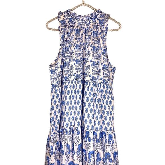 Calypos St Barth Daria Blue and White Tiered Maxi Lined Dress Sleeveless Medium - Picture 8 of 8
